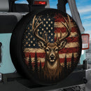 Patriotic Deer American Flag Car Spare Tire Cover With Camera Hole
