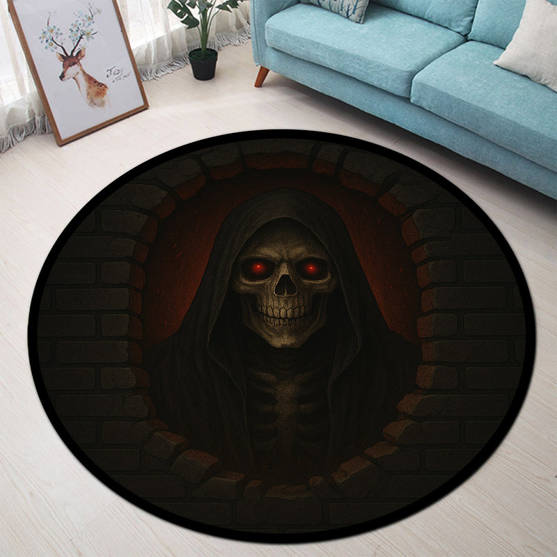 Death Skull Break Wall Round Rug