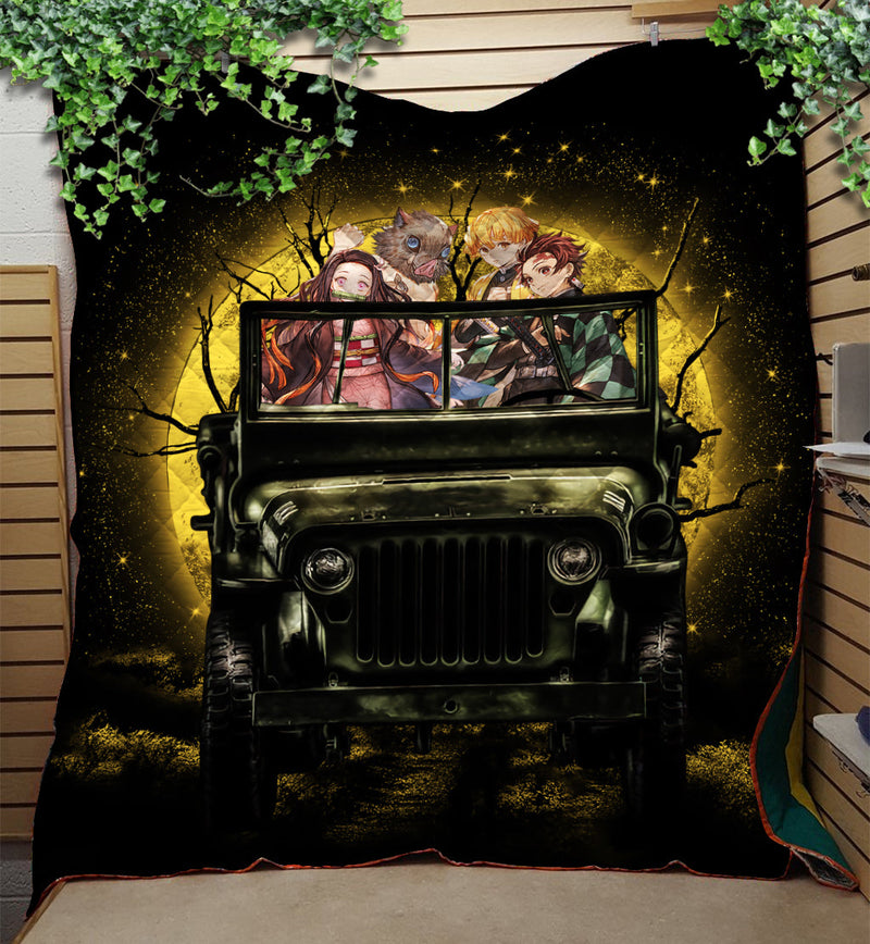 Demon Slayer Anime Funny Moonlight Halloween Quilt Blanket Nearkii