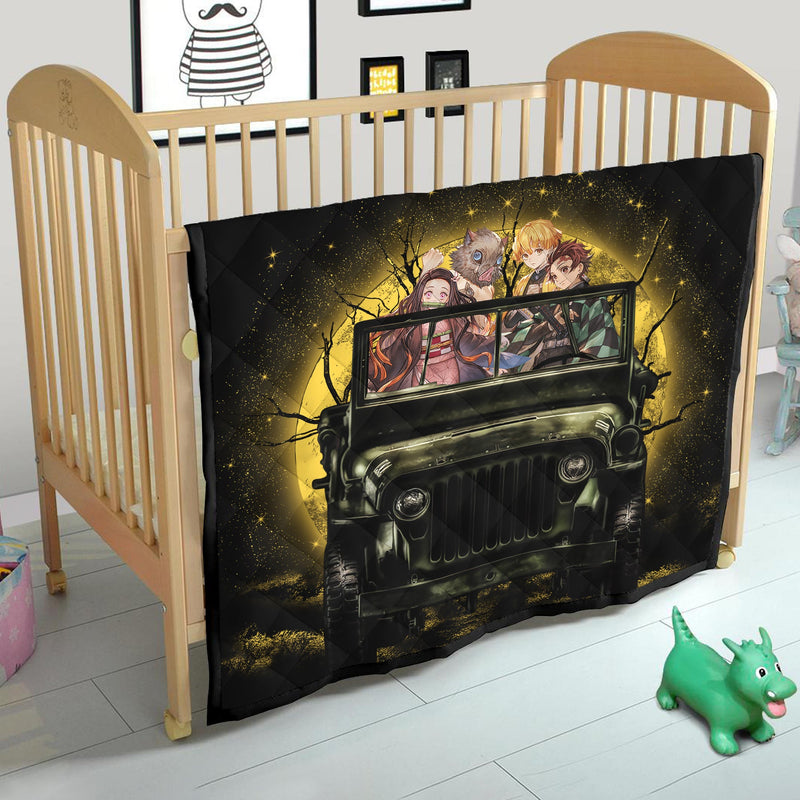 Demon Slayer Anime Funny Moonlight Halloween Quilt Blanket Nearkii