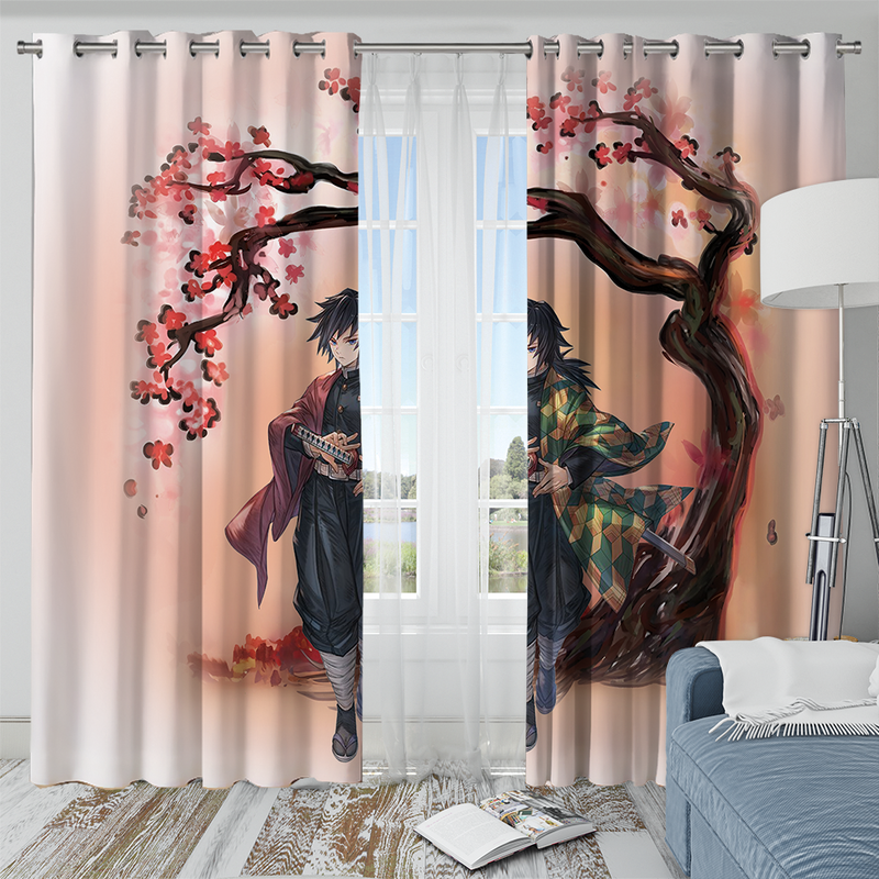 Demon Slayer Giyu Anime Cherry Blossom Window Curtain