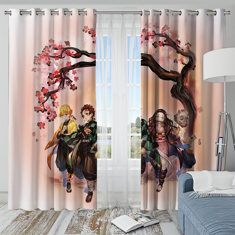 Demon Slayer Kimetsu No Yaiba  Anime Cherry Blossom Window Curtain