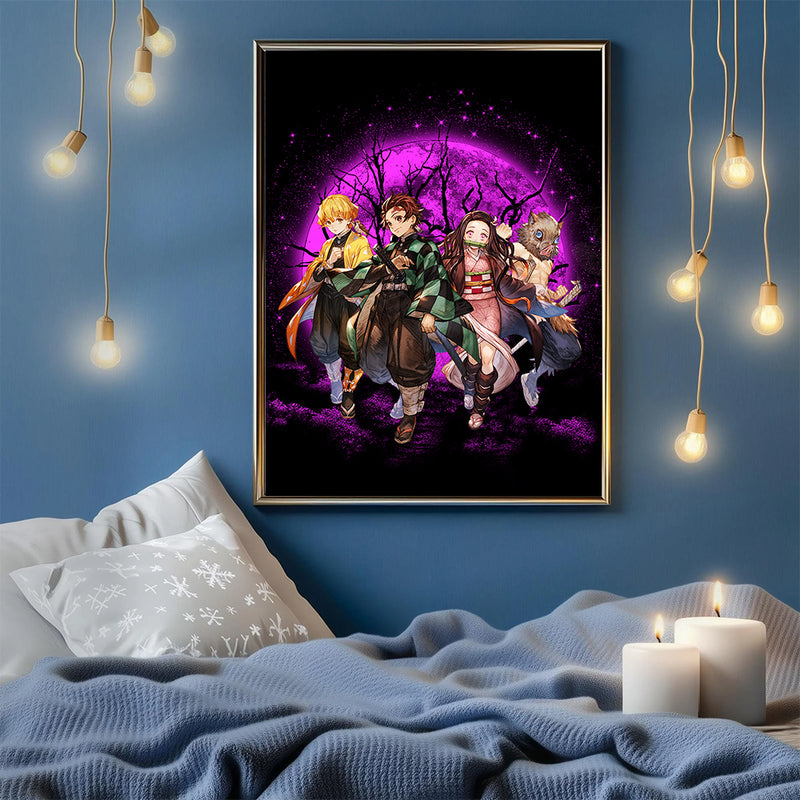 Demon Slayer Team Pink Moonlight  - Living Room - Canvas Wall Art - Print - Wall Decor