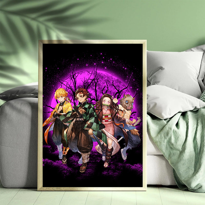 Demon Slayer Team Pink Moonlight  - Living Room - Canvas Wall Art - Print - Wall Decor