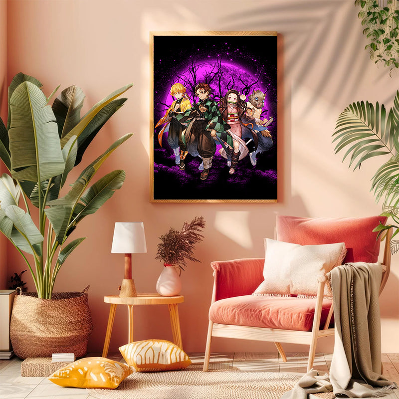 Demon Slayer Team Pink Moonlight  - Living Room - Canvas Wall Art - Print - Wall Decor