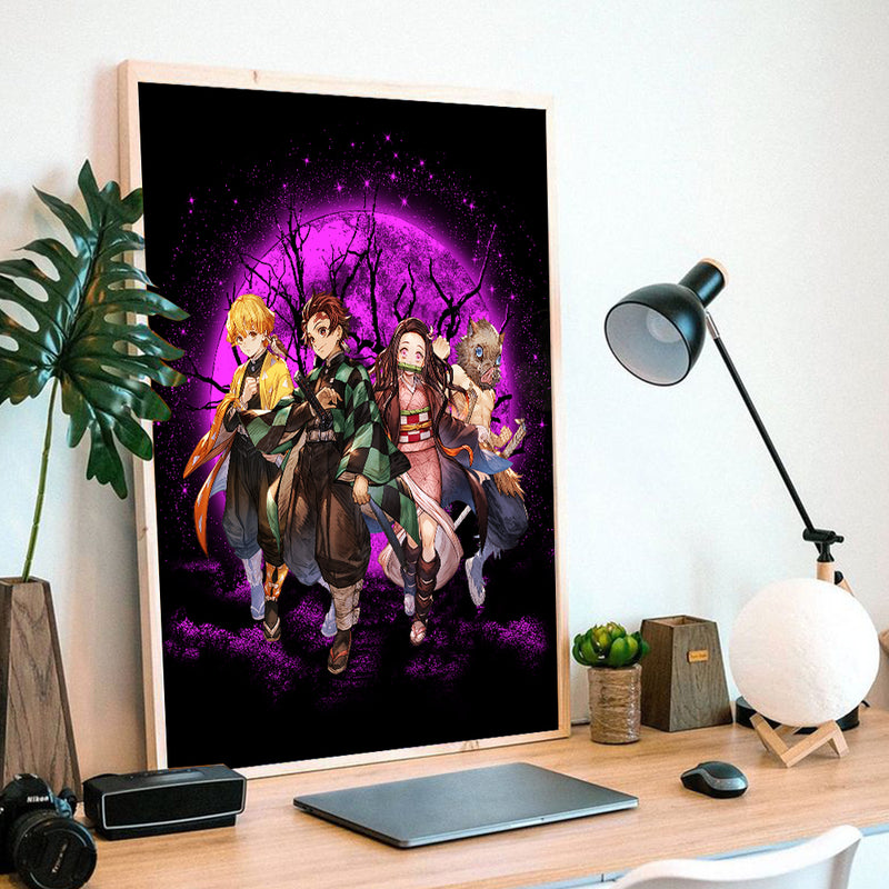 Demon Slayer Team Pink Moonlight  - Living Room - Canvas Wall Art - Print - Wall Decor