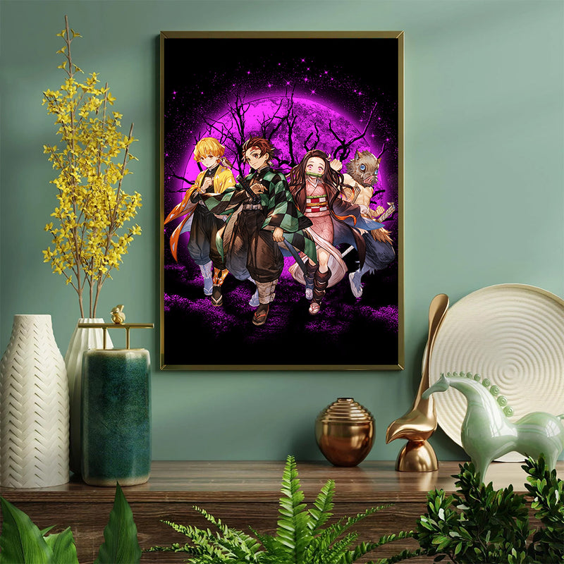 Demon Slayer Team Pink Moonlight  - Living Room - Canvas Wall Art - Print - Wall Decor