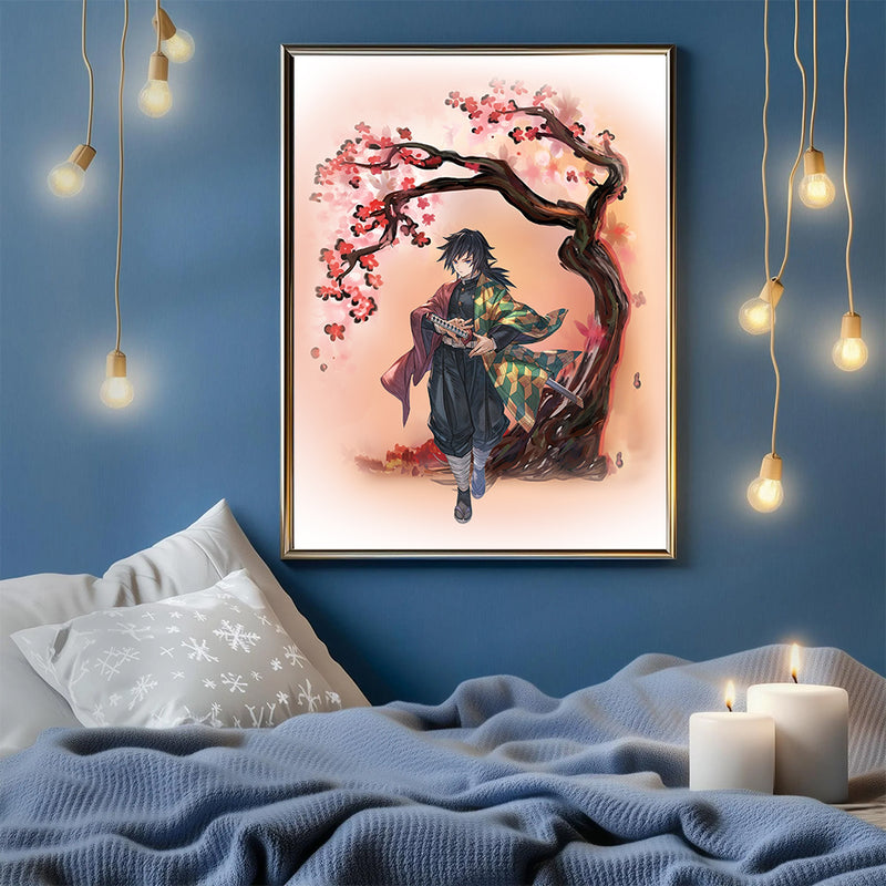 Demon Slayer Giyu Anime Cherry Blossom Japan - Living Room - Canvas Wall Art - Print - Wall Decor