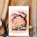 Demon Slayer Team Chibi Anime Cherry Blossom- Living Room - Canvas Wall Art - Print - Wall Decor