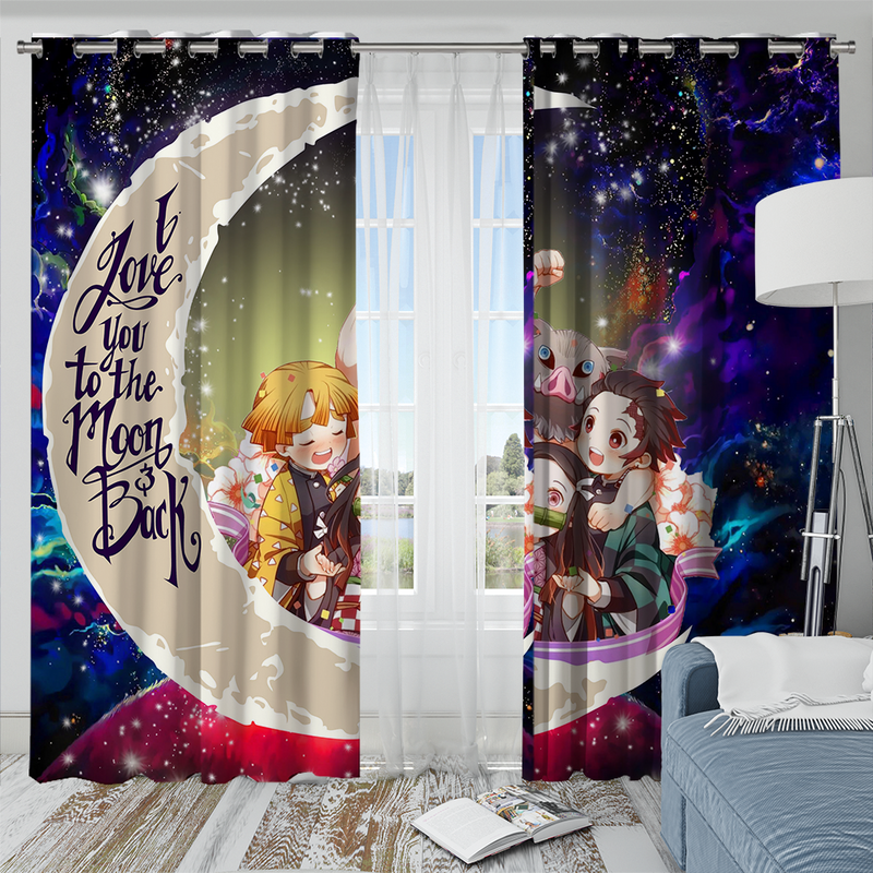 Demond Slayer Team Love You To The Moon Galaxy Window Curtain