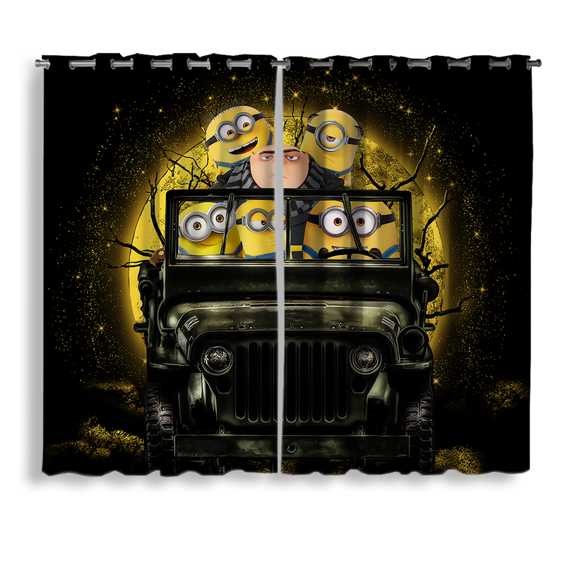 Despicable Me Gru And Minions Ride Jeep Moonlight Halloween Funny Window Curtain