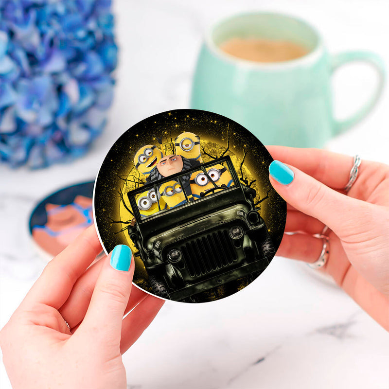 Despicable Me Gru And Minions Ride Jeep Moonlight Halloween Ceramic Decor Coaster - Gift Idea