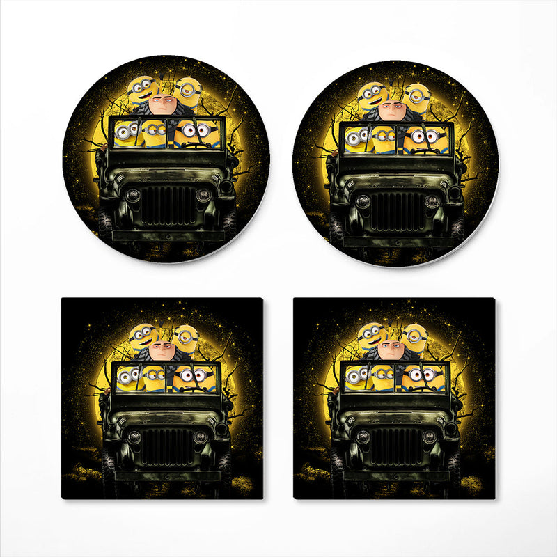 Despicable Me Gru And Minions Ride Jeep Moonlight Halloween Ceramic Decor Coaster - Gift Idea