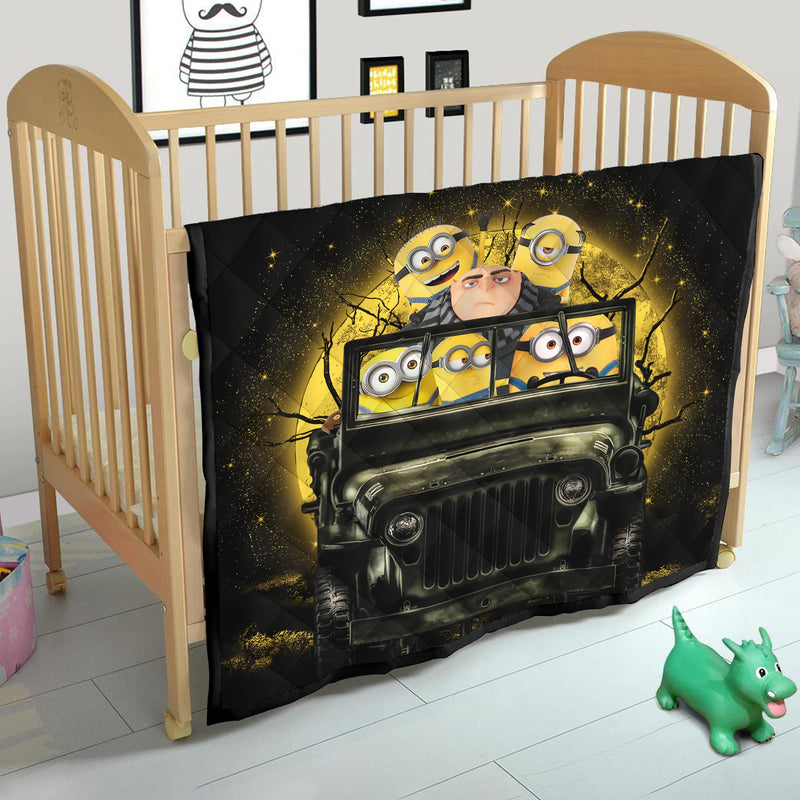 Despicable Me Gru And Minions Ride Jeep Funny Moonlight Halloween Quilt Blanket Nearkii