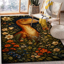 Dinosaur Raptor in Bloom Rectangular Area Rug