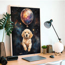 Little Golden Retriever Puppy's Galaxy Balloon Adventure - Living Room - Canvas Wall Art - Print - Wall Decor