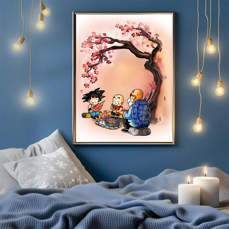 Dragon Ball Goku Krillin Master Roshi Anime Cherry Blossom Japan - Living Room - Canvas Wall Art - Print - Wall Decor