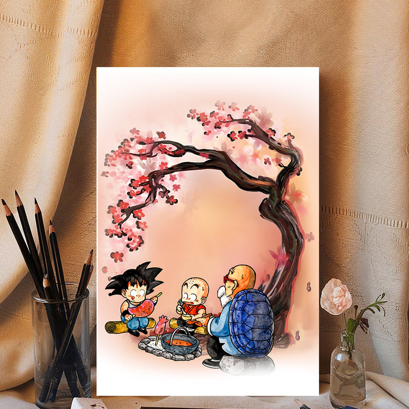 Dragon Ball Goku Krillin Master Roshi Anime Cherry Blossom Japan - Living Room - Canvas Wall Art - Print - Wall Decor