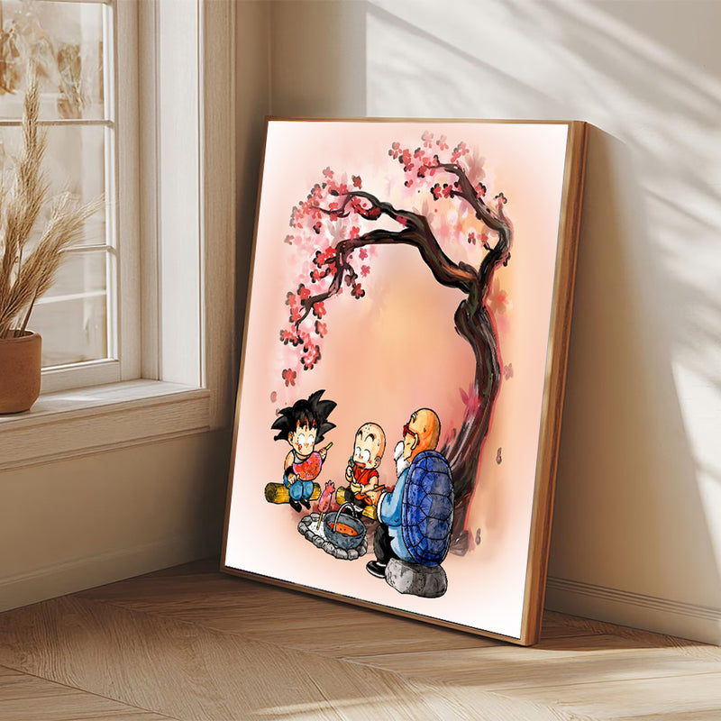 Dragon Ball Goku Krillin Master Roshi Anime Cherry Blossom Japan - Living Room - Canvas Wall Art - Print - Wall Decor