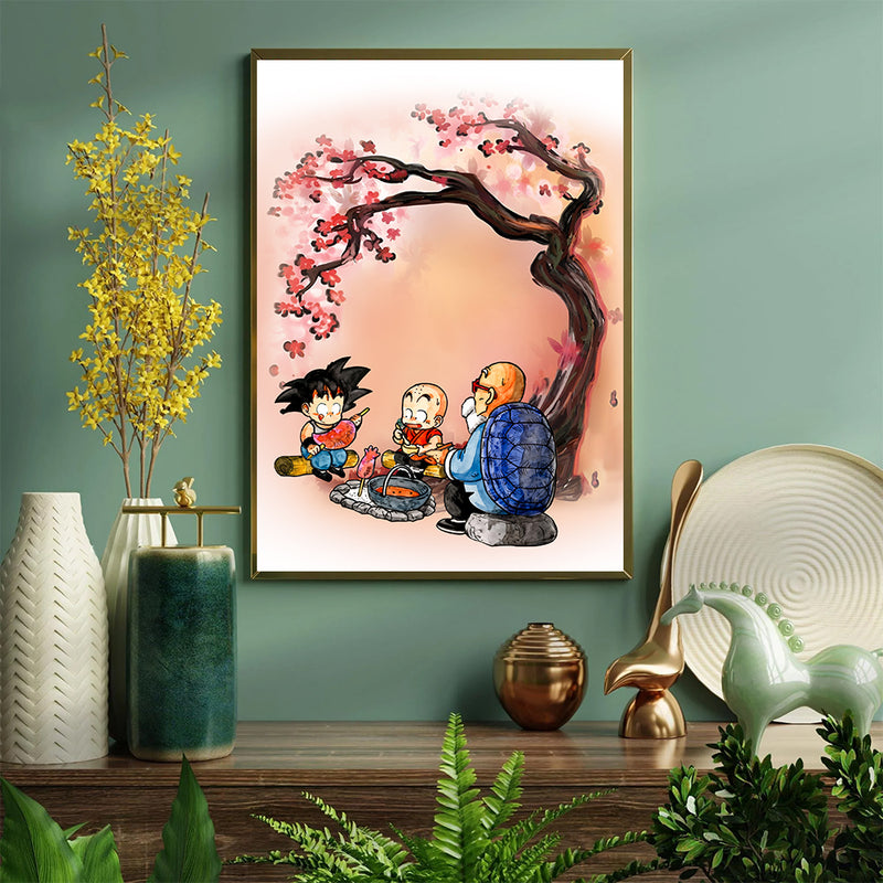 Dragon Ball Goku Krillin Master Roshi Anime Cherry Blossom Japan - Living Room - Canvas Wall Art - Print - Wall Decor