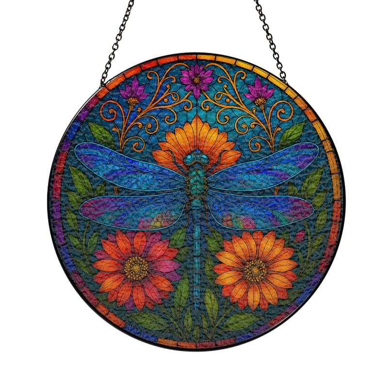 Dragon Fly Round Stained Glass Suncatcher