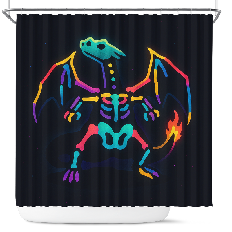 Charizard Pokemon Skellington Neon Shower Curtain