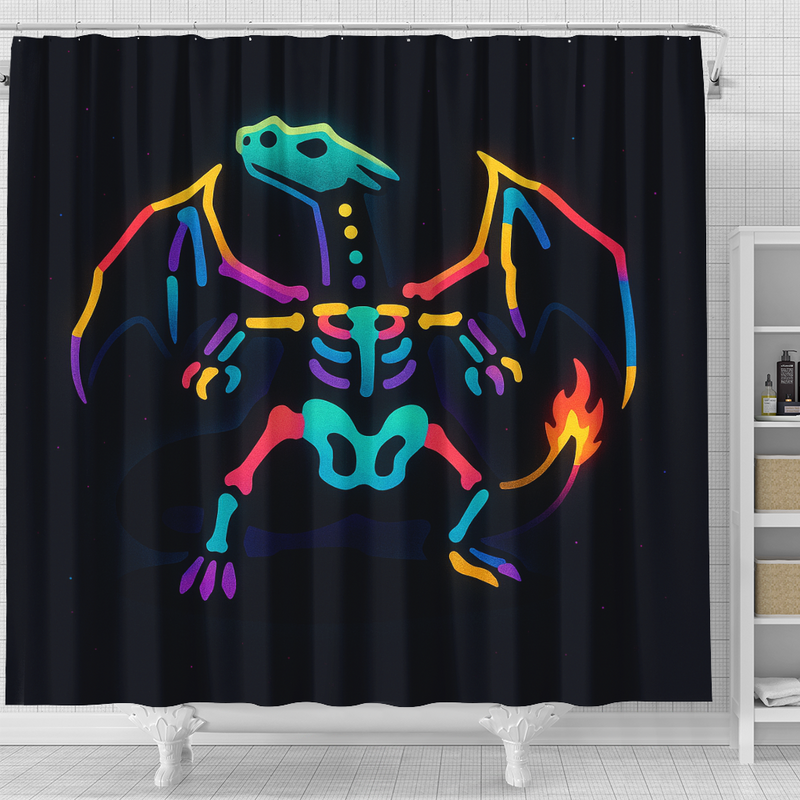 Charizard Pokemon Skellington Neon Shower Curtain