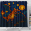 Charizard Pokemon Starry Night Stained Glass Shower Curtain
