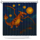 Charizard Pokemon Starry Night Stained Glass Shower Curtain