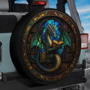 Dragon Reading Stained Glass Car Spare Tire Cover