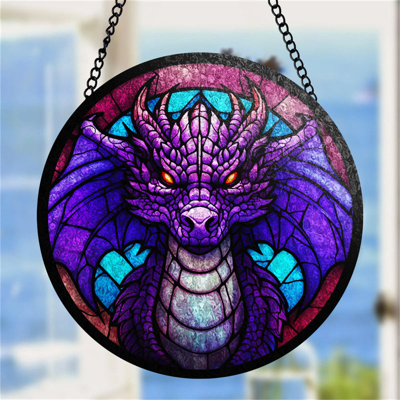 Dragon Round Stained Glass Suncatcher