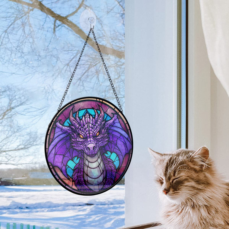 Dragon Round Stained Glass Suncatcher