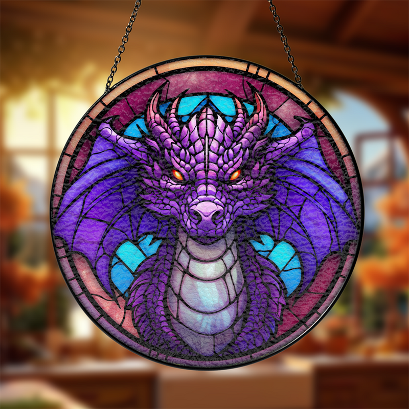 Dragon Round Stained Glass Suncatcher