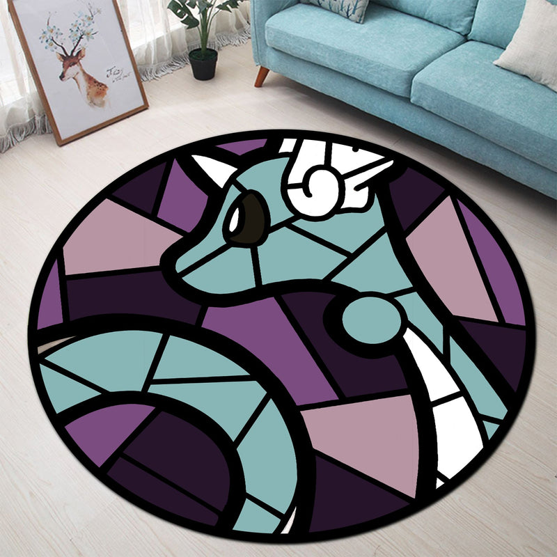 Dragonair Pokemon Stained Glass Round Rug