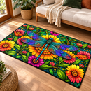 Dragonfly Floral Stained Glass Rectangular Area Rug