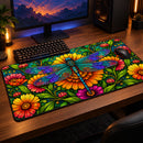 Dragonfly Floral Stained Glass Desk Mat