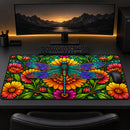 Dragonfly Floral Stained Glass Desk Mat