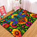 Dragonfly Floral Stained Glass Rectangular Area Rug
