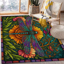 Dragonfly Stained Glass Rectangular Area Rug
