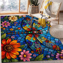 Dragonfly  Stained Glass Rectangular Area Rug