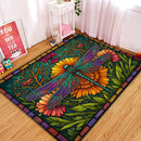 Dragonfly Stained Glass Rectangular Area Rug