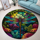 Dragonfly Stained Glass Round Rug
