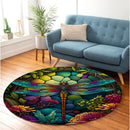 Dragonfly Stained Glass Round Rug