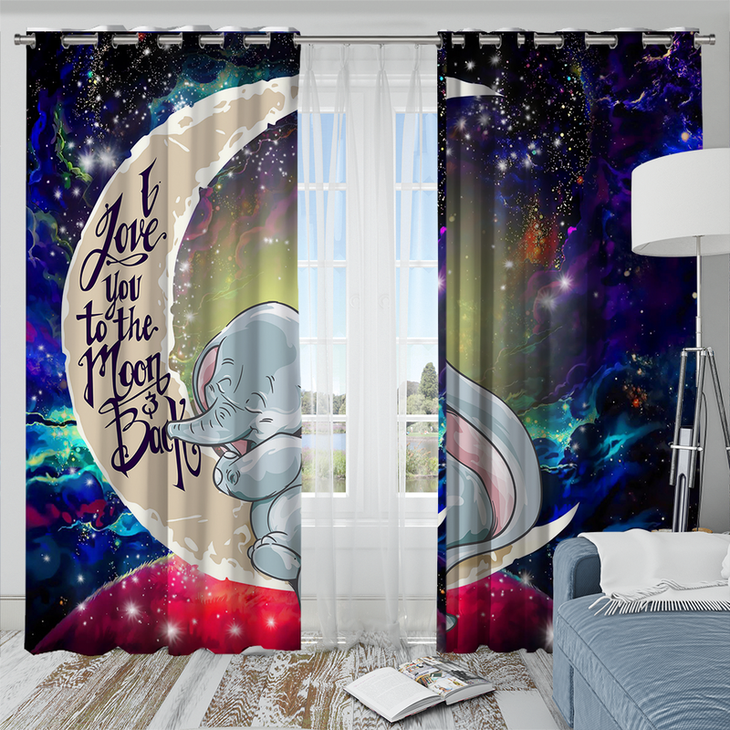 Dumbo Elephant Love You To The Moon Galaxy Window Curtain