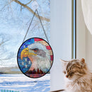 Eagle American Flag Round Stained Glass Suncatcher