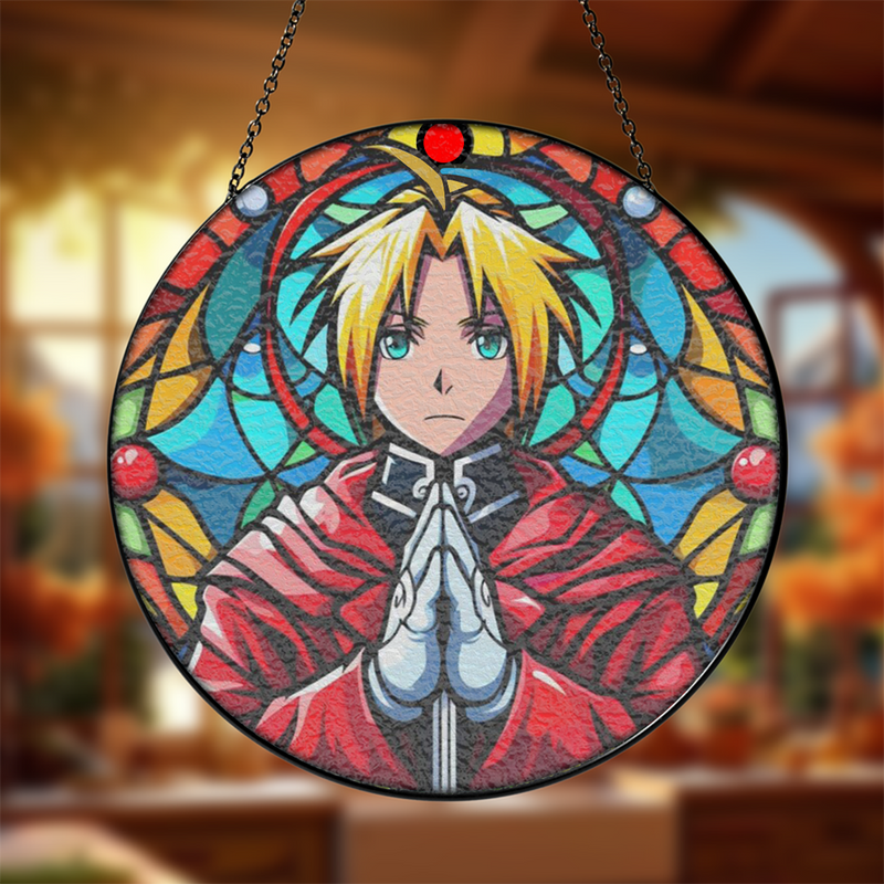 Edward Elric Fullmetal Alchemist Japan Anime Round Stained Glass Suncatcher
