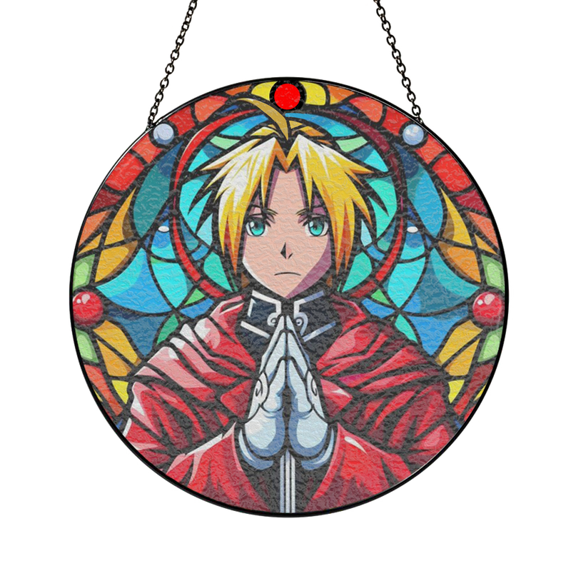 Edward Elric Fullmetal Alchemist Japan Anime Round Stained Glass Suncatcher