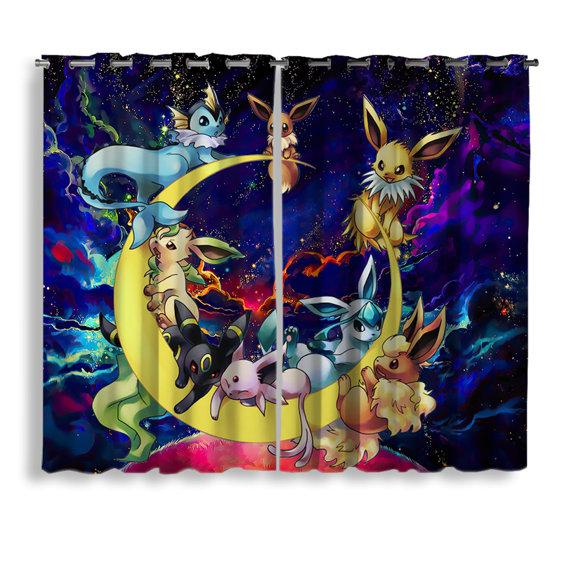 Eevee Evolution Pokemon Family Love You To The Moon Galaxy Window Curtain