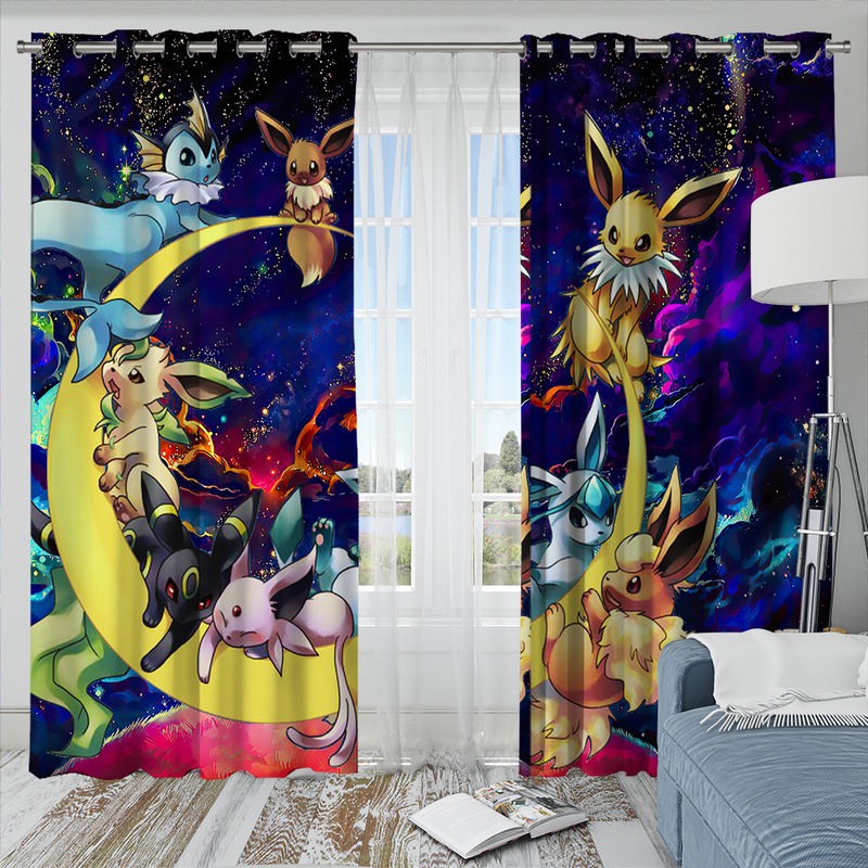 Eevee Evolution Pokemon Family Love You To The Moon Galaxy Window Curtain