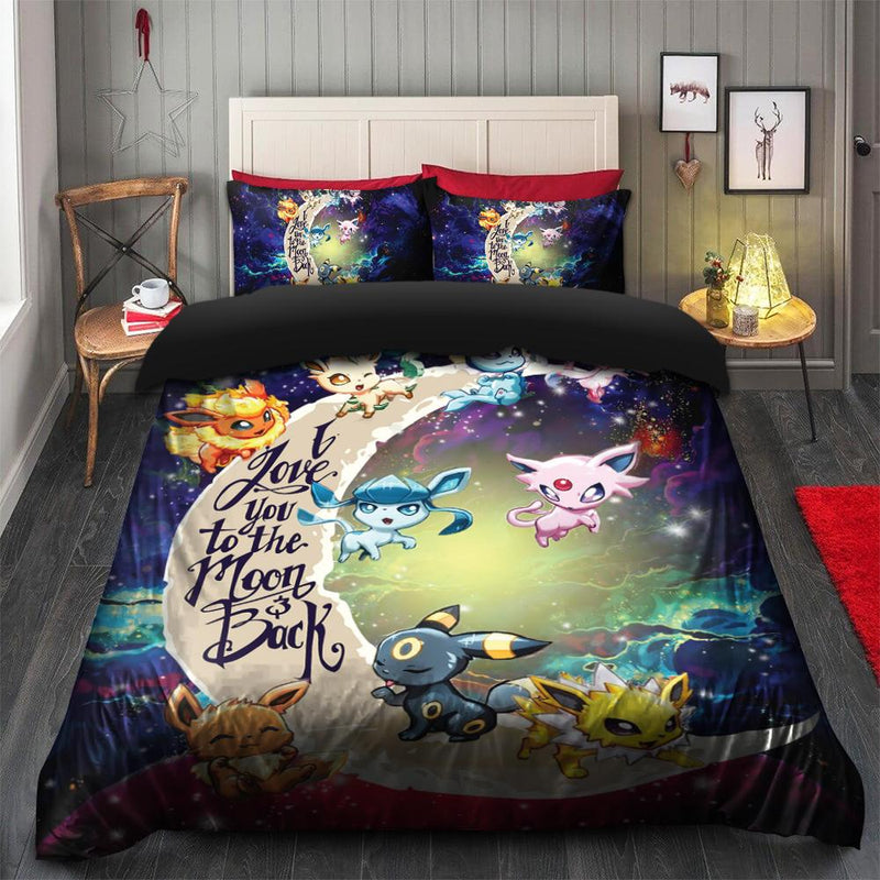 Eevee Evolution Pokemon Love You To The Moon Galaxy Bedding Set Duvet Cover And 2 Pillowcases Nearkii